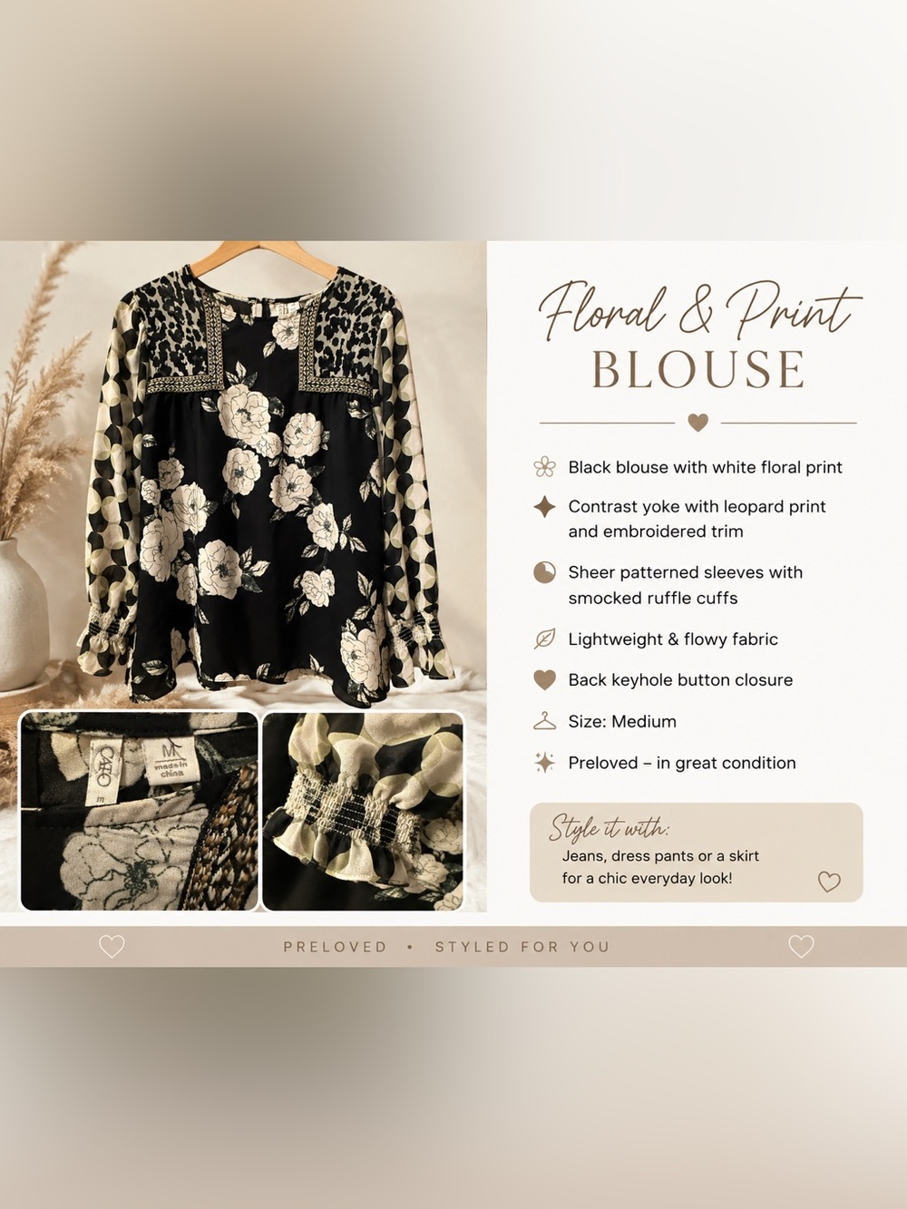 Cato Mixed Print Floral Blouse – Size Medium Preloved